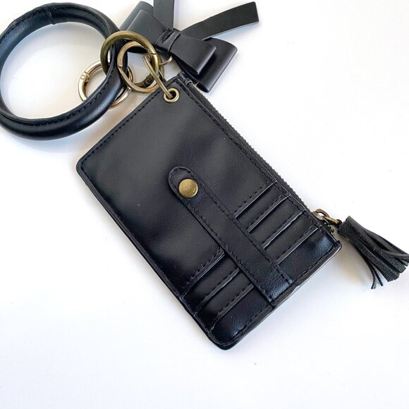 Wristlet Keychain Key Ring Wallet Bracelet Card Holder Purse Tassel Faux Leather - Picture 1 of 8